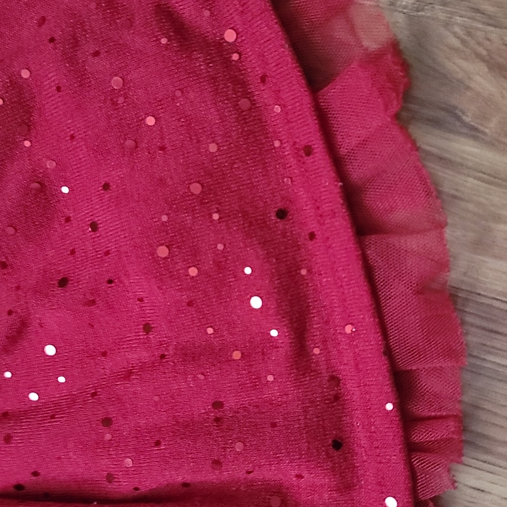 Dress New Holiday S 5T Red 3/4 sleeve red Sparkle w/ 3 button tie back. Holiday - Picture 4 of 10
